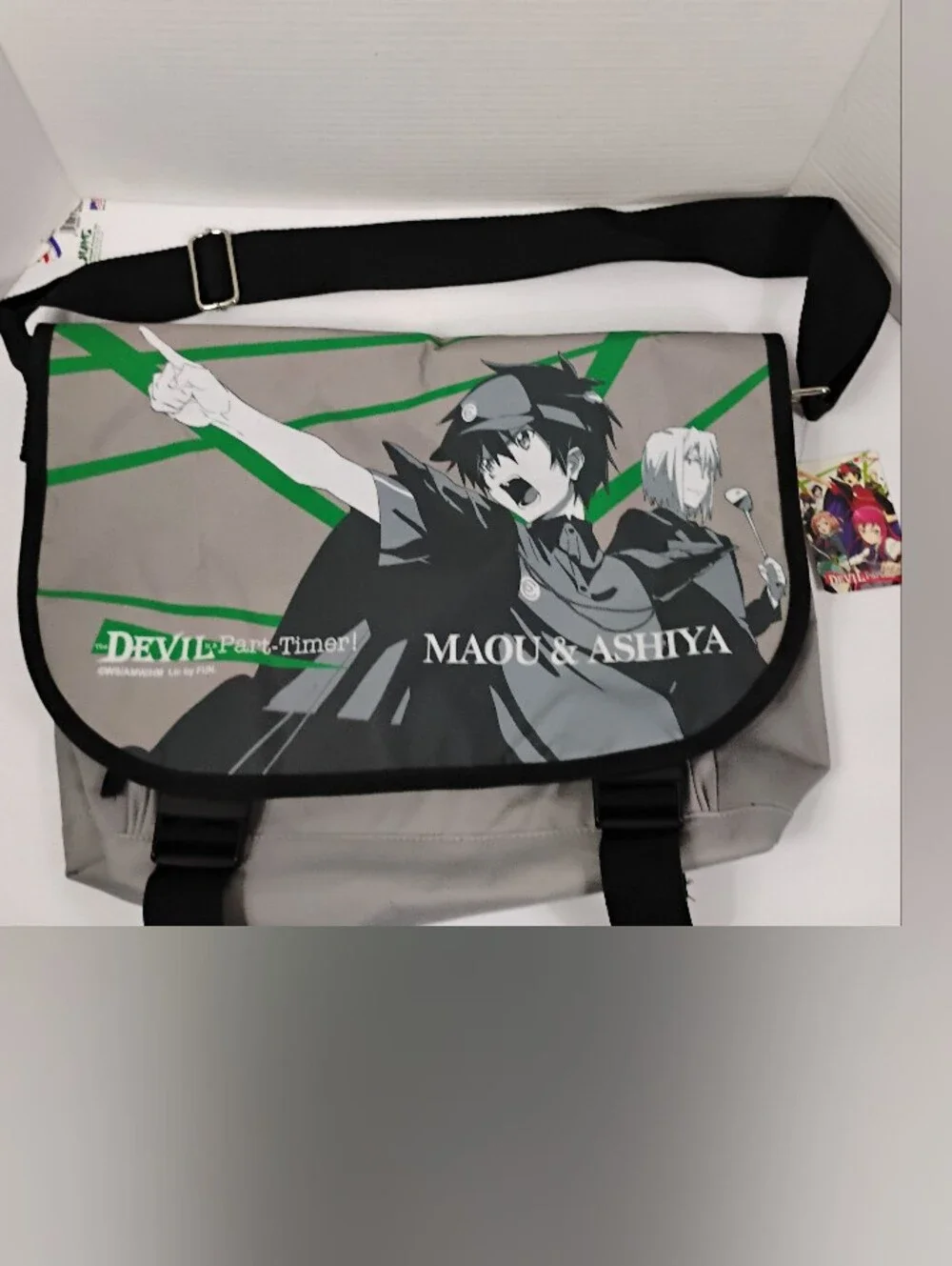 Anime Graphic Messenger Bag for Men – Gray & Green